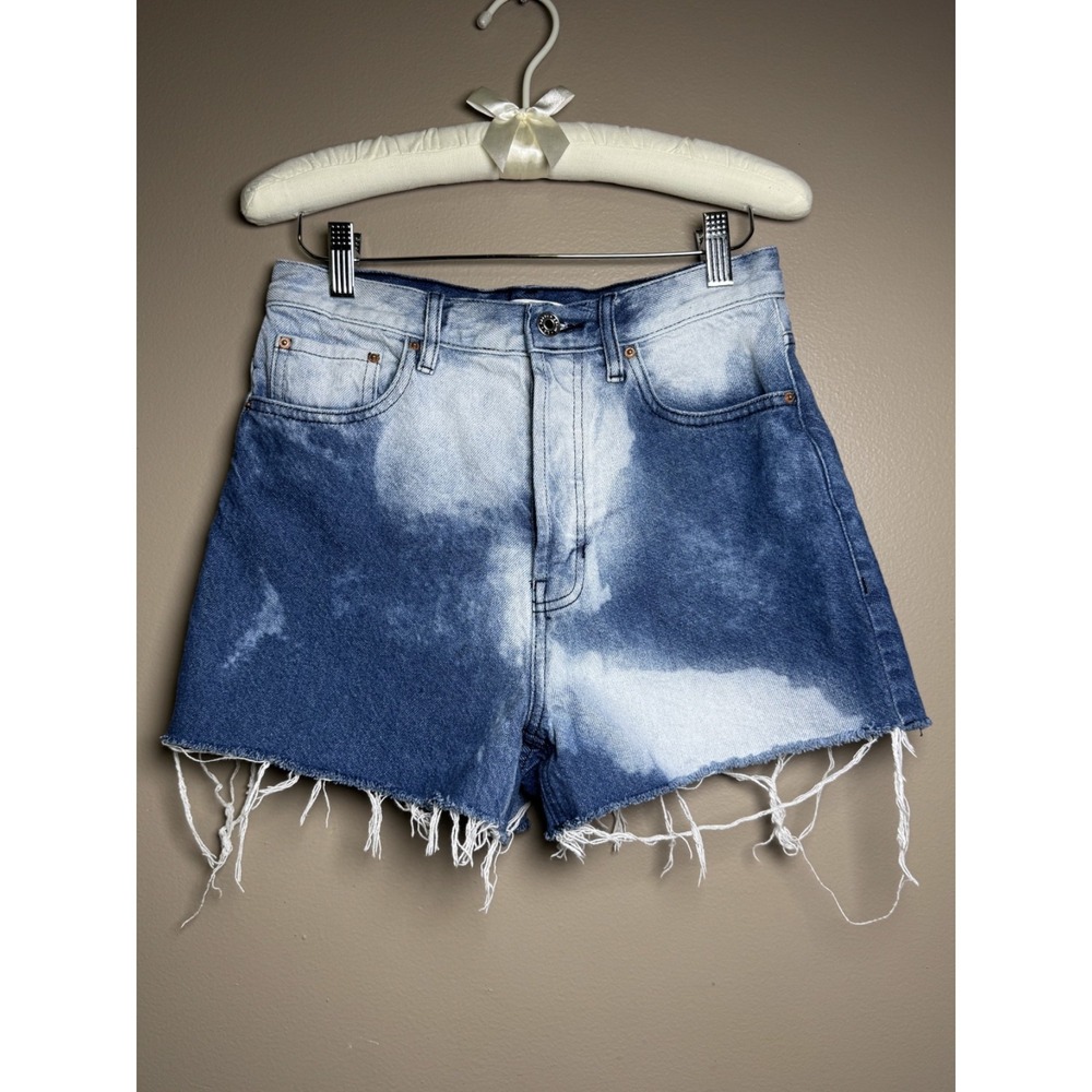 Pacsun Women Ultra High Rise Vintage Bleached Frayed Denim Shorts Blue Size 27